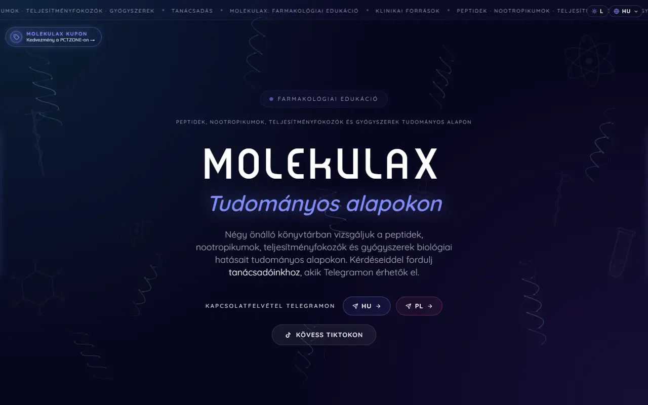 MOLEKULAX – élő oldal képernyőképe